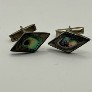 Mexican taxco sterling silver diamond shaped vintage cufflinks